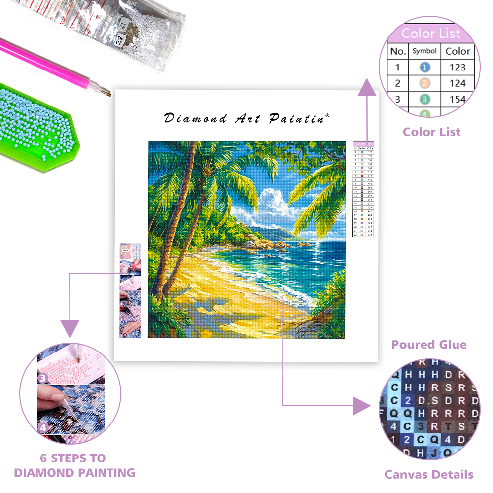 Tropical Beach With Clear Blue Water - Diamond Painting