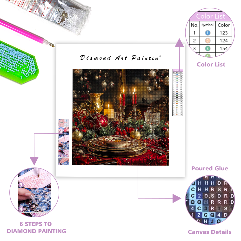 Elegant Christmas Dinner Setting - Diamond Painting