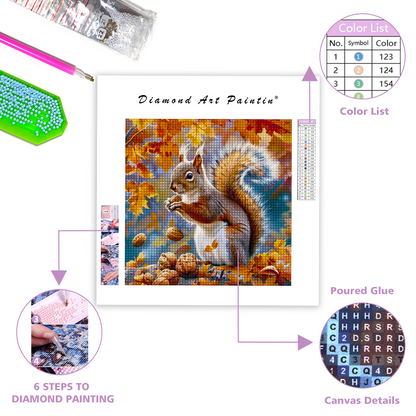 Squirrel In Autumn Leaves - Diamond Painting