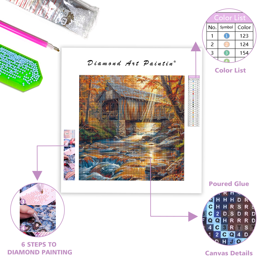 Covered Bridge in the Fall - Diamond Painting