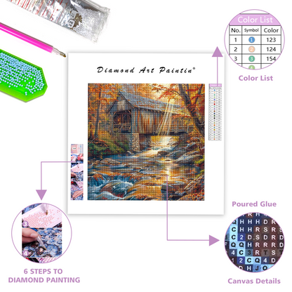 Covered Bridge in the Fall - Diamond Painting