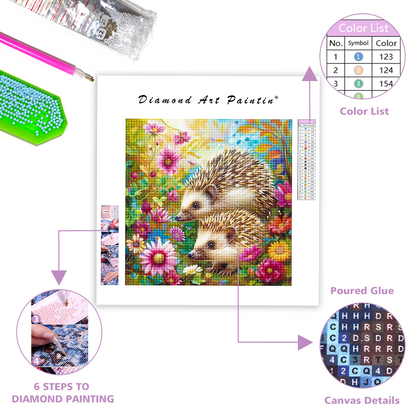 Hedgehog In The Flowers - Diamond Painting