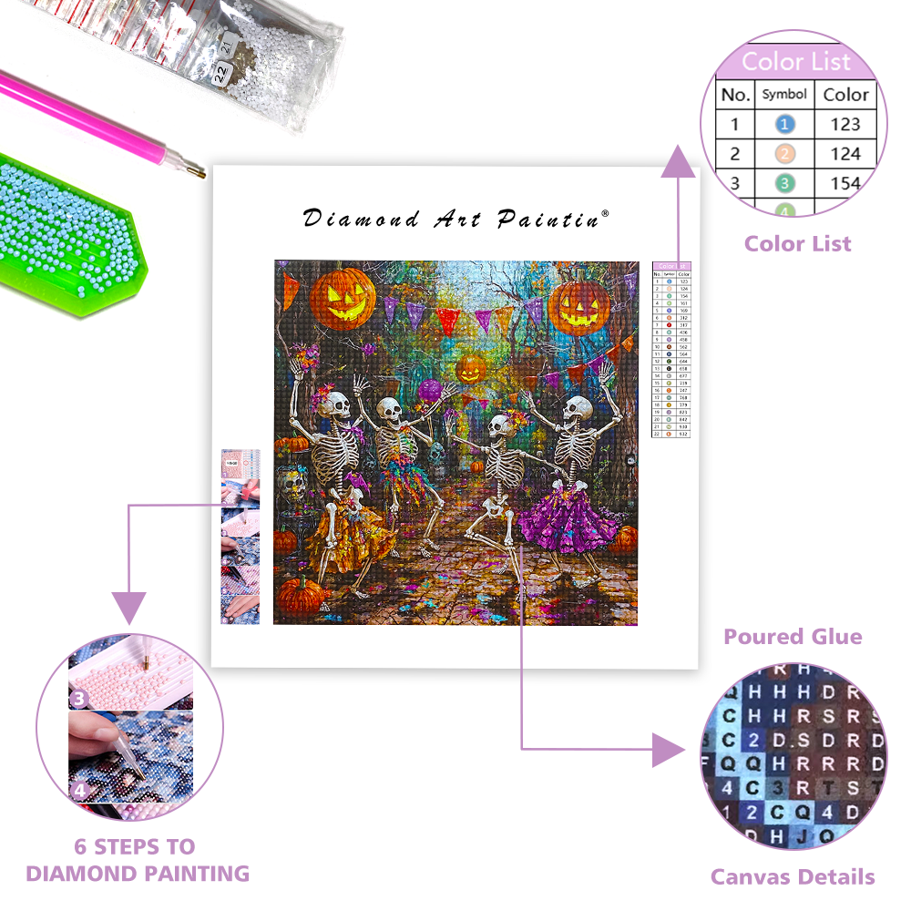 Lively Dance Party of Skeletons - Diamond Painting