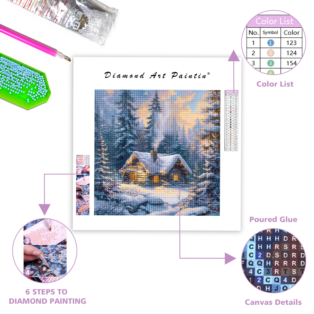 Snow Forest Cabin - Diamond Painting