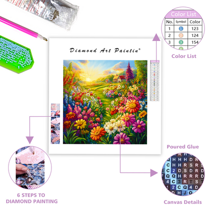 Vibrant Country Garden Filled - Diamond Painting