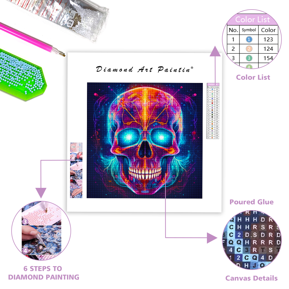 Skull With Neon Lights - Diamond Painting