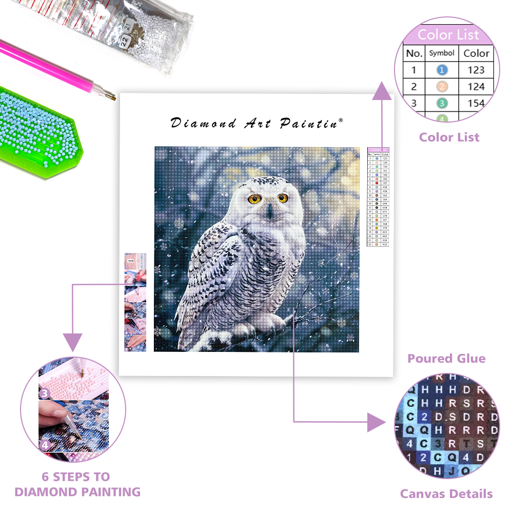 Wise Looking Snowy Owl - Diamond Painting