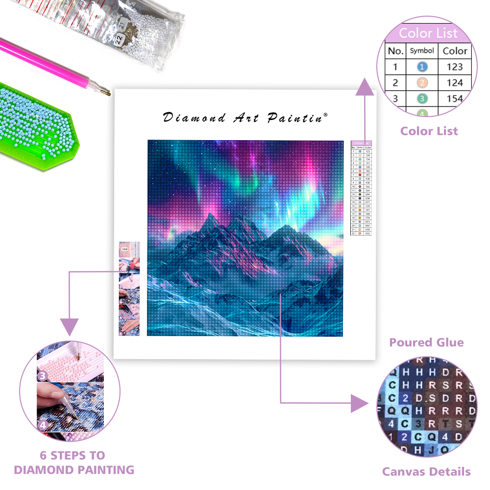 Colorful Aurora Snow Mountain - Diamond Painting