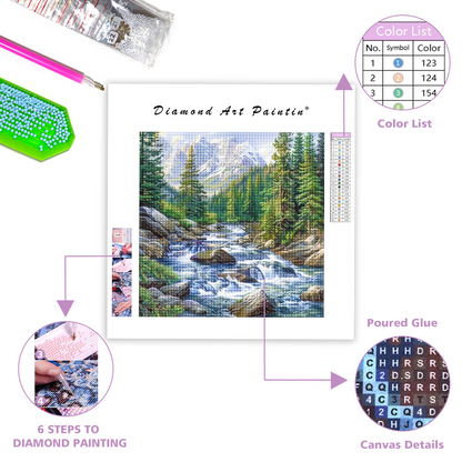 River Flowing Over Rocks - Diamond Painting