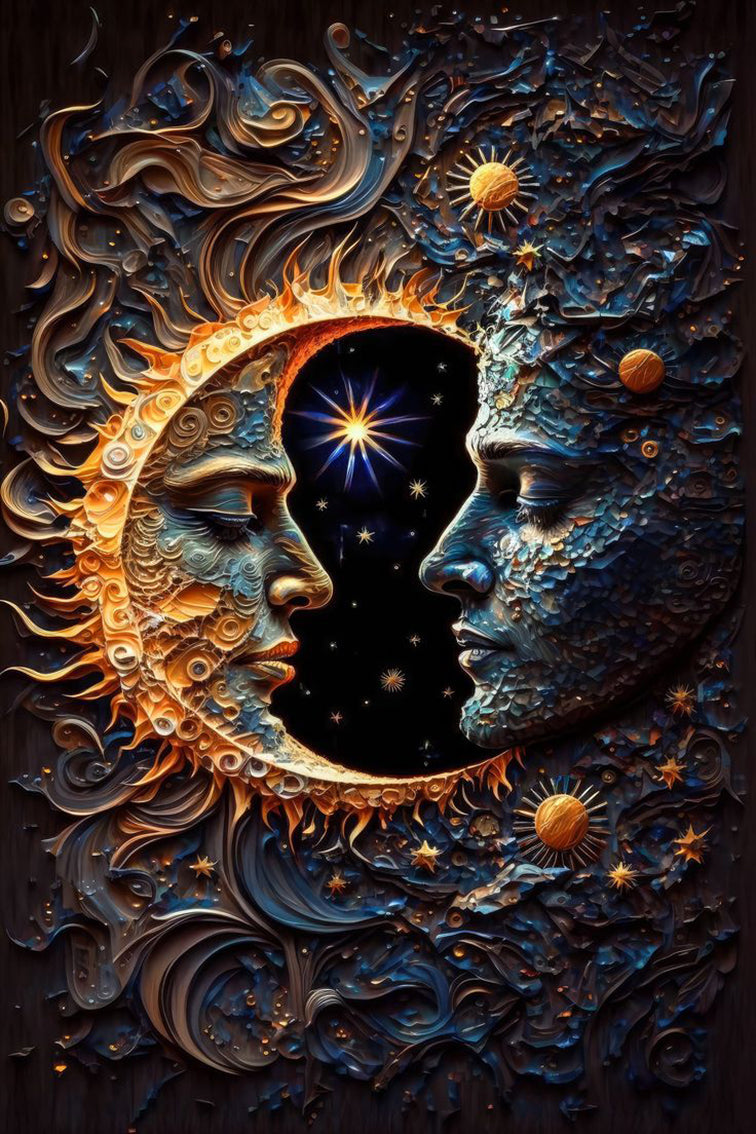 Celestial Harmony Sun And Moon Solar - Diamond Painting