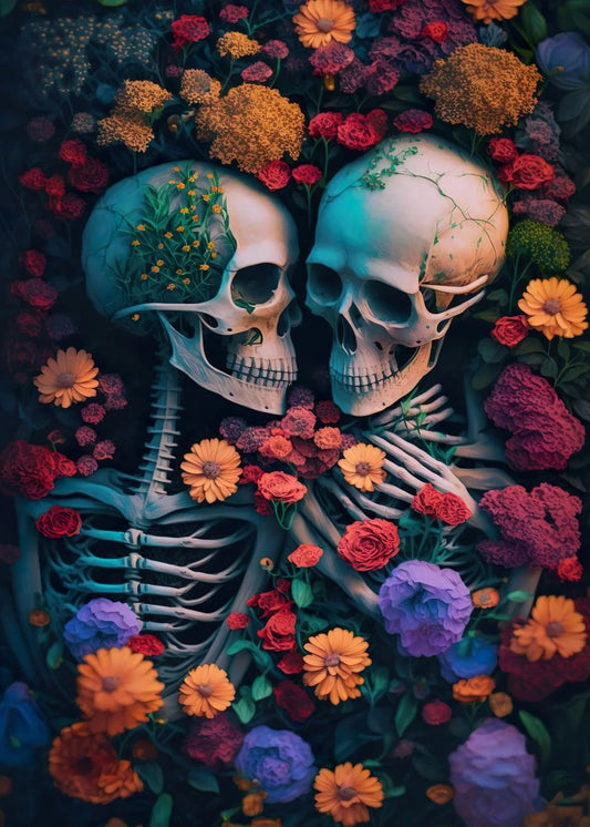 Skeleton Sea Of Flowers - Diamond Painting