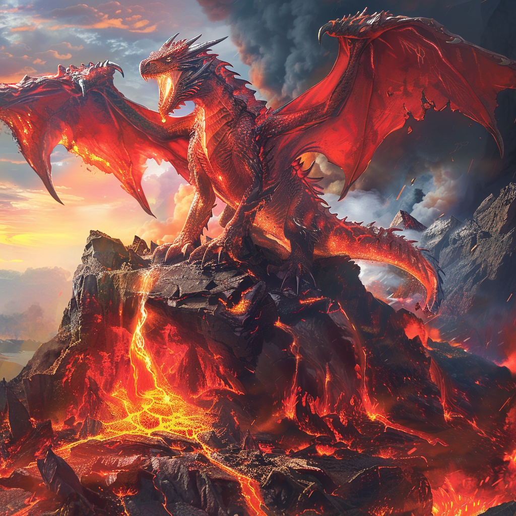 Red Dragon on the Volcano - Diamond Painting