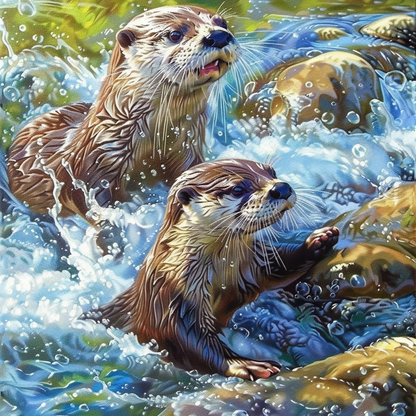 Otters in the River - Diamond Painting