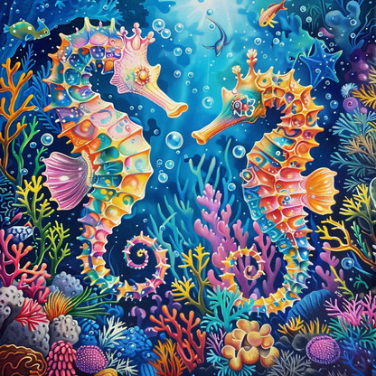 Colored Seahorse - Diamond Painting