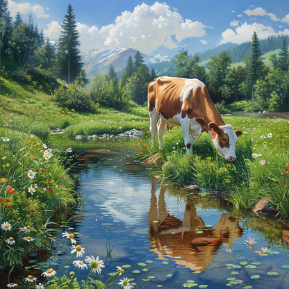 Cow By The River-Diamond Painting