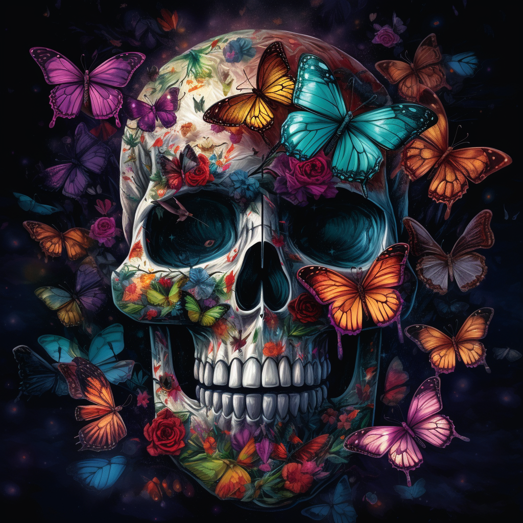 Skull With Colorful Butterflies - Diamond Painting