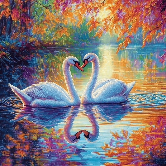 Pair Swans Swimming - Diamond Painting