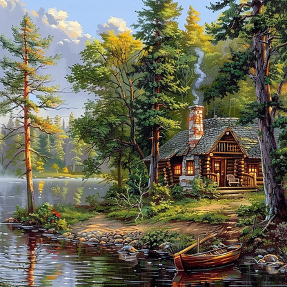 Tranquil Forest Cabin - Diamond Painting