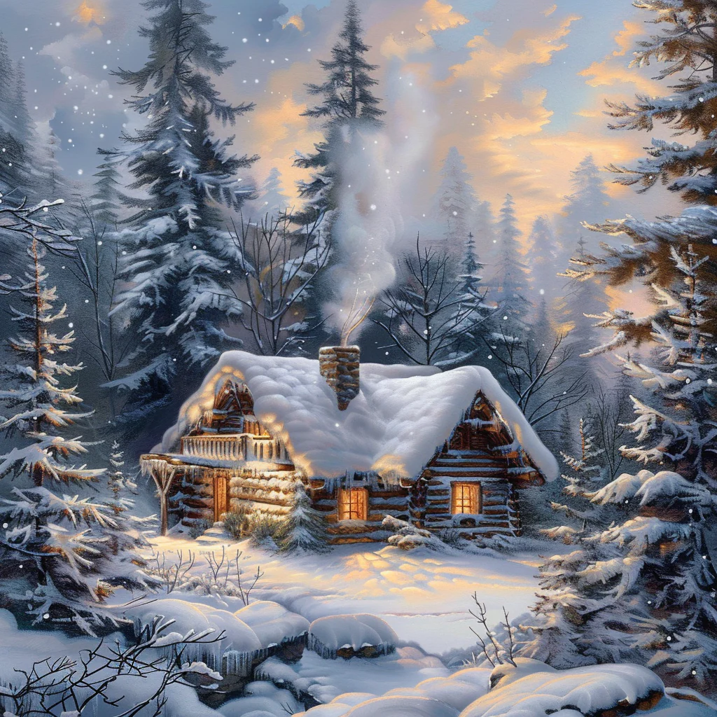 Snow Forest Cabin - Diamond Painting