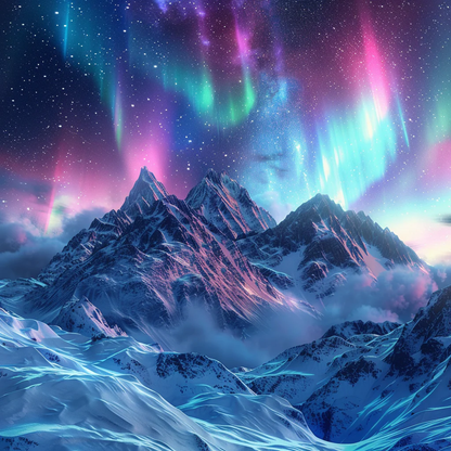 Colorful Aurora Snow Mountain - Diamond Painting