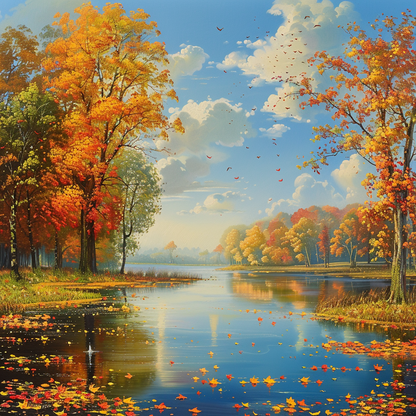 Yellow Maple Leaf Lake - Diamond Painting