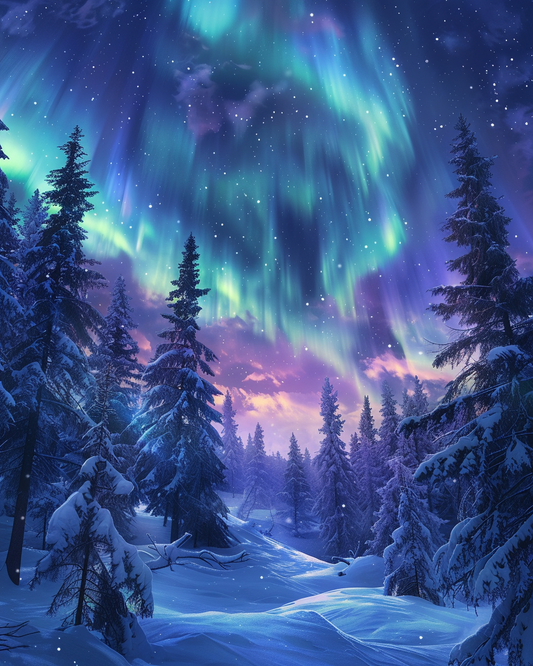 Aurora Snow Forest-Diamond Painting