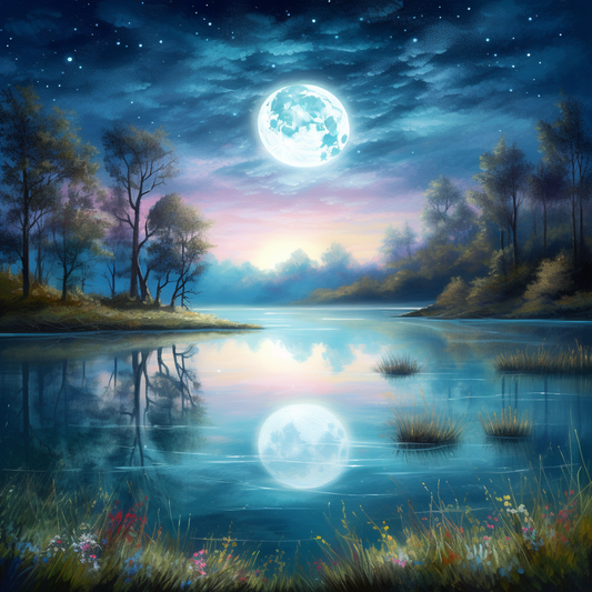 Lake Under Full Moon - Diamond Painting