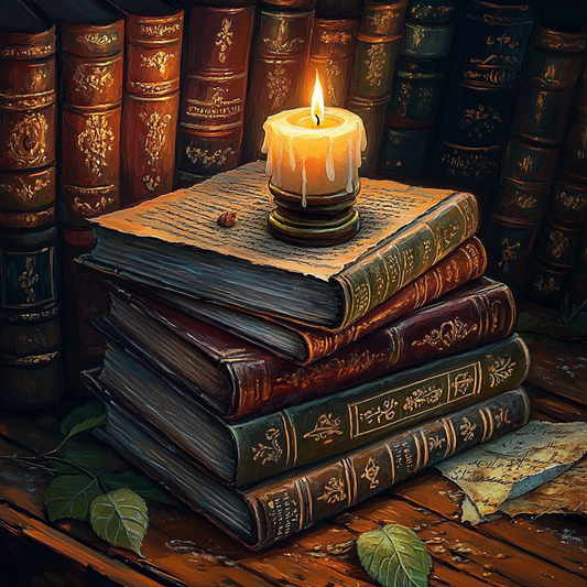 Ancient Books A Flickering Candle - Diamond Painting