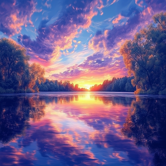 Vibrant Sunset Reflecting - Diamond Painting