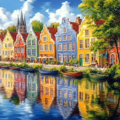 Quaint Riverside Town - Diamond Painting