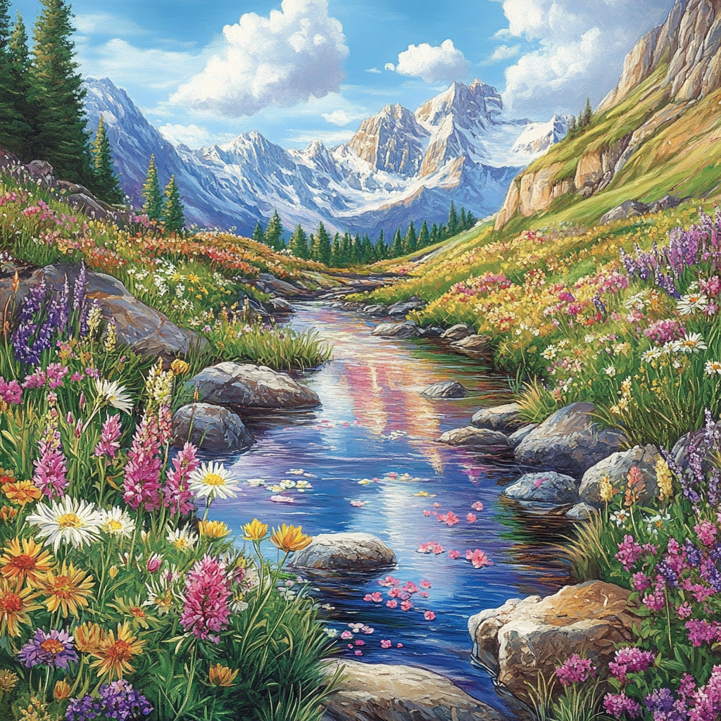 Ibrant Mountain Stream - Diamond Painting