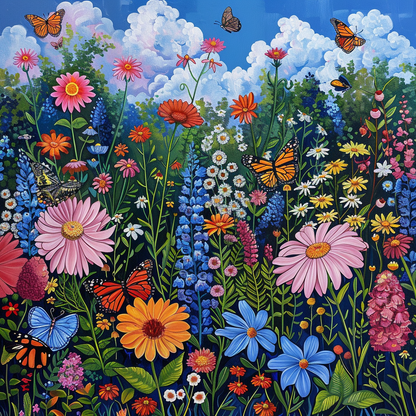 Butterfly Among Flowers - Diamond Painting