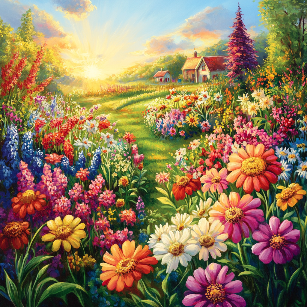 Vibrant Country Garden Filled - Diamond Painting