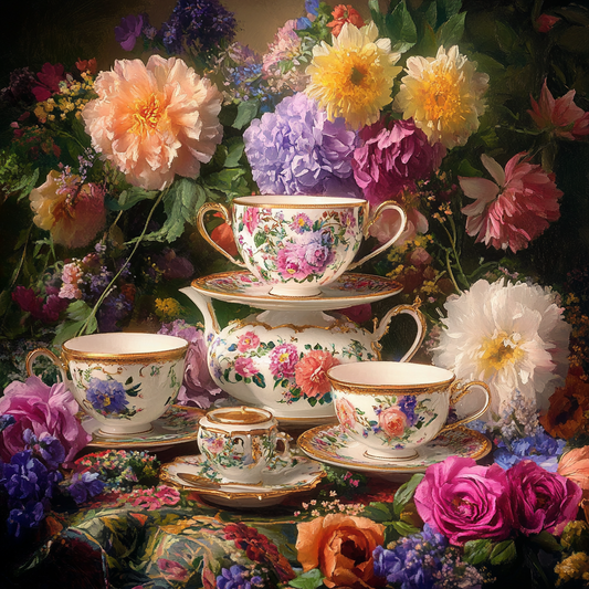 Elegant Tea Set Surrounded - Diamond Painting