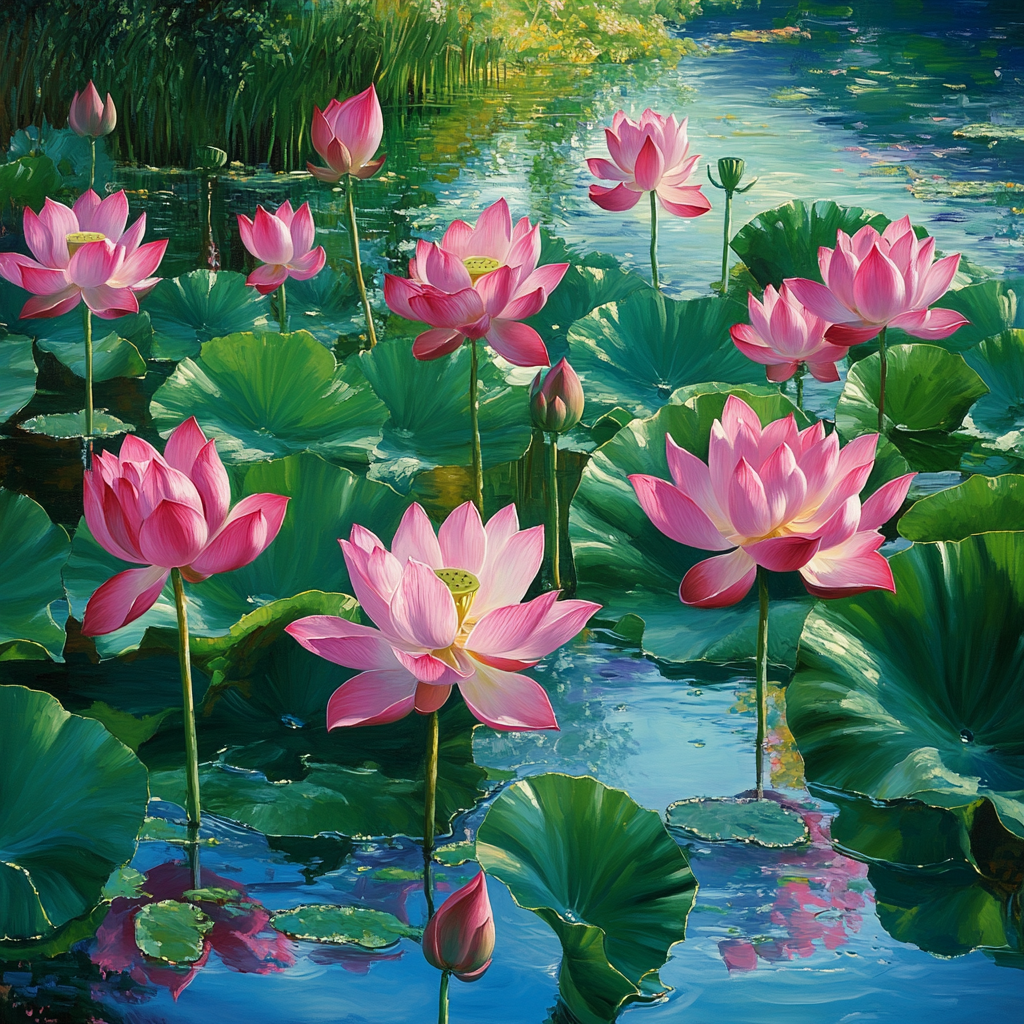 Lake Covered in Blooming - Diamond Painting