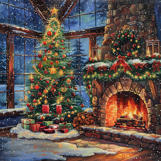 Christmas Tree By The Fire - Diamond Painting