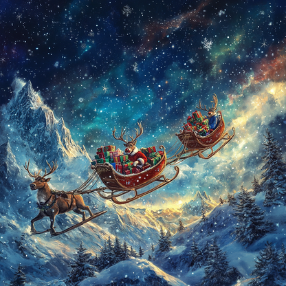 Santa's Reindeer Sleigh Ride - Diamond Painting