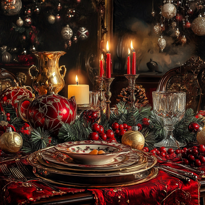 Elegant Christmas Dinner Setting - Diamond Painting