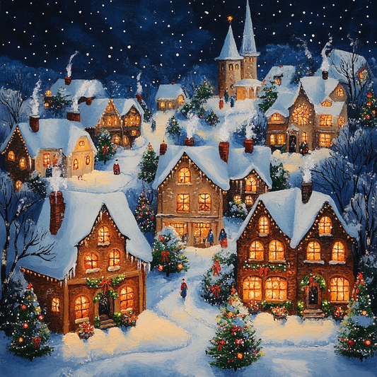 Christmas Village at Night - Diamond Painting