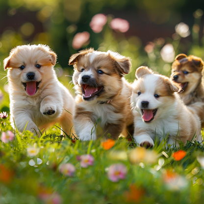 Fluffy Puppies Playing - Diamond Painting